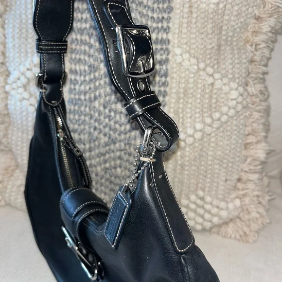 Y2K Vintage Coach Black Leather Hobo Bag RARE - Picture 2 of 5
